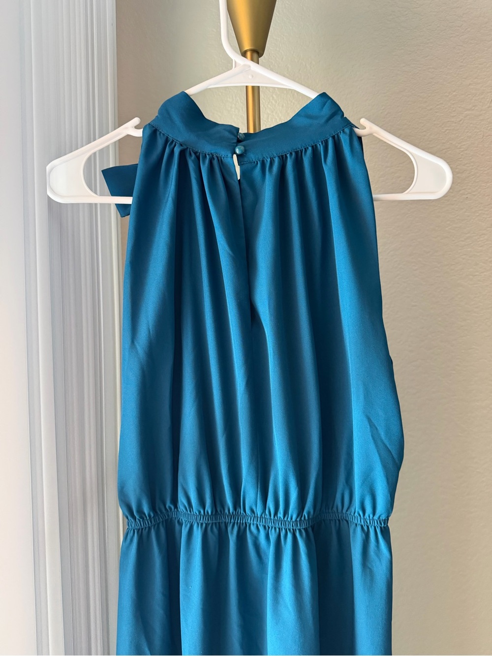 Wedding Guest Dress, Teal Bow Ruffle High Low Dress, Midi Dress, Size Medium - Picture 2 of 7